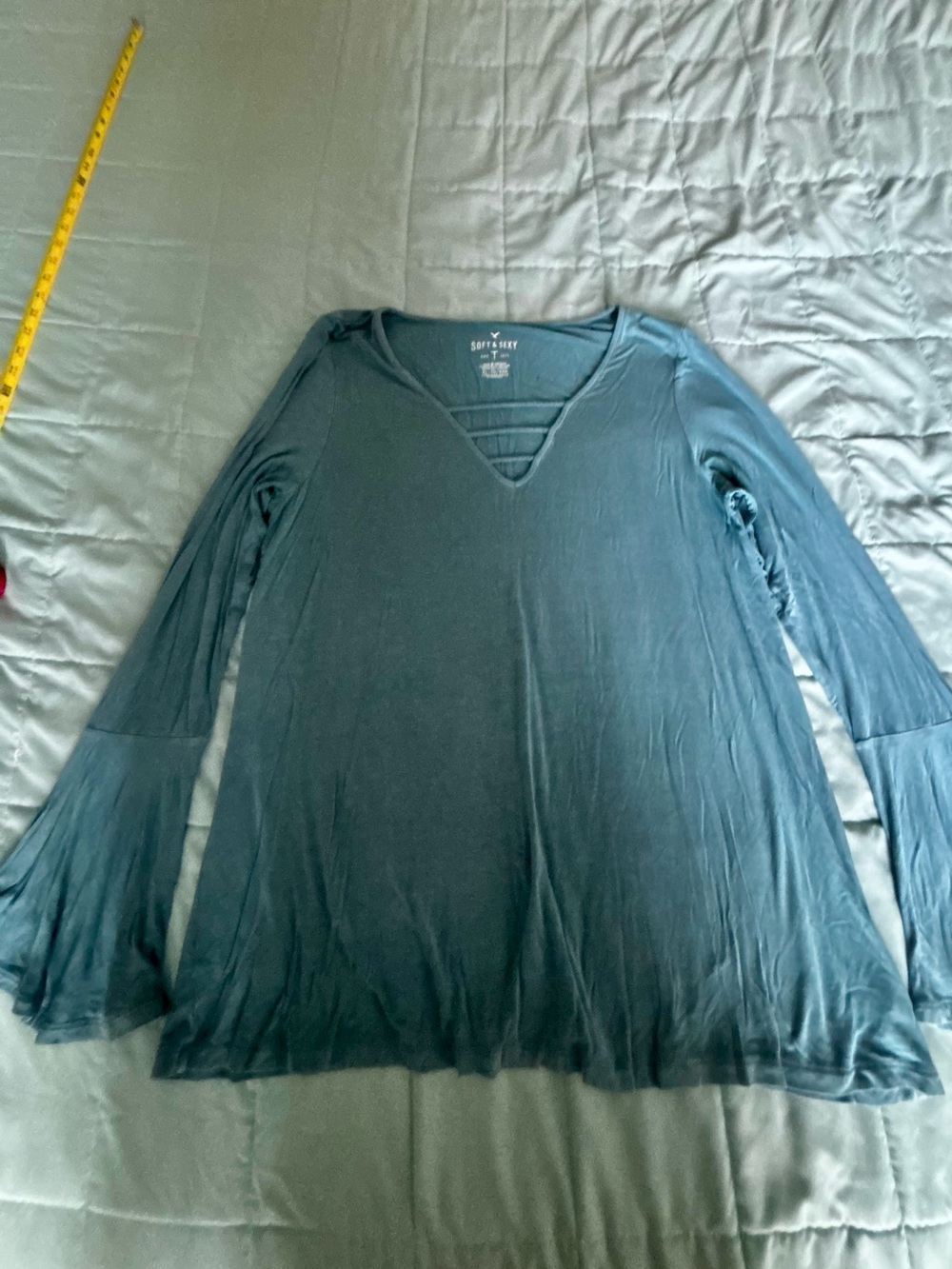 American Eagle Outfitters Teal Long-Sleeve V-Neck Tunic